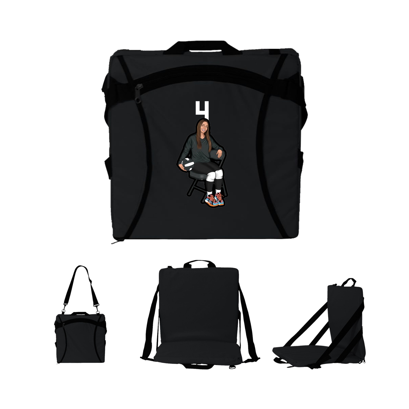 Folding Stadium Seat — Number Top in Black