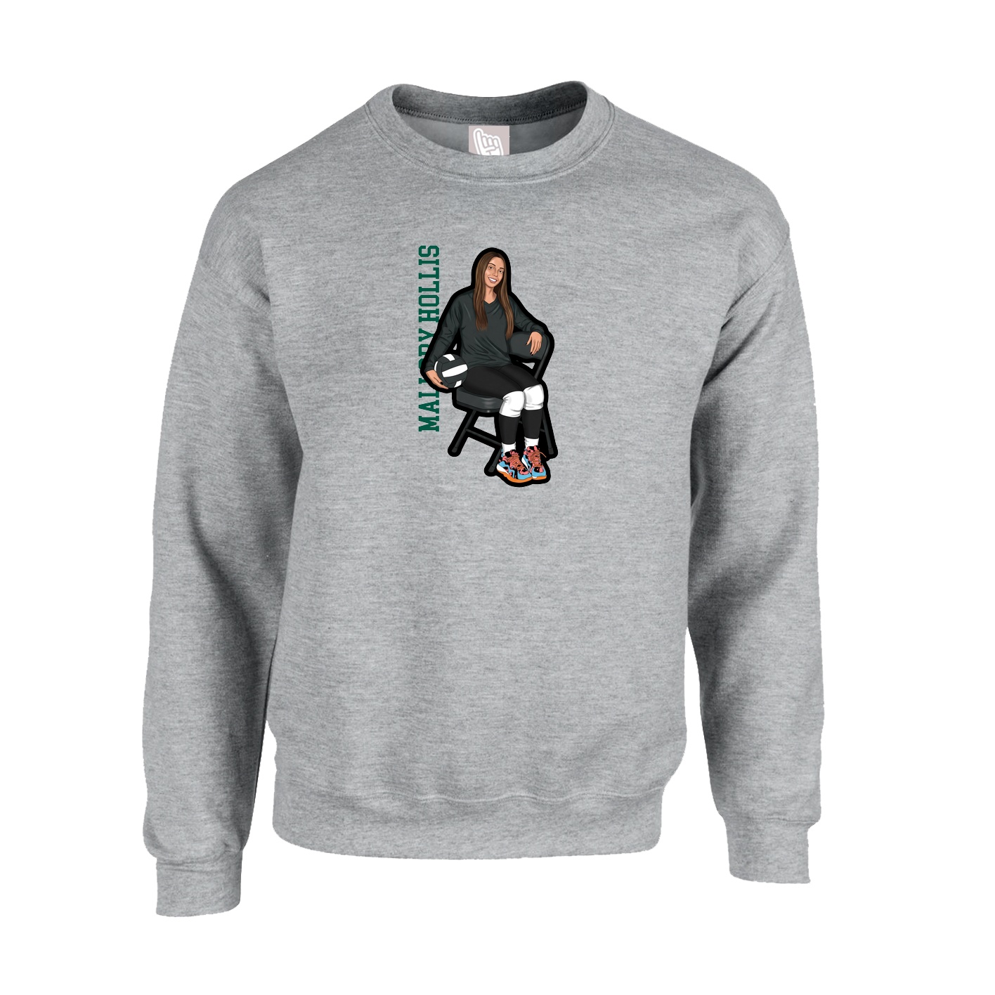 Fleece Crew — Name Vertical in Grey