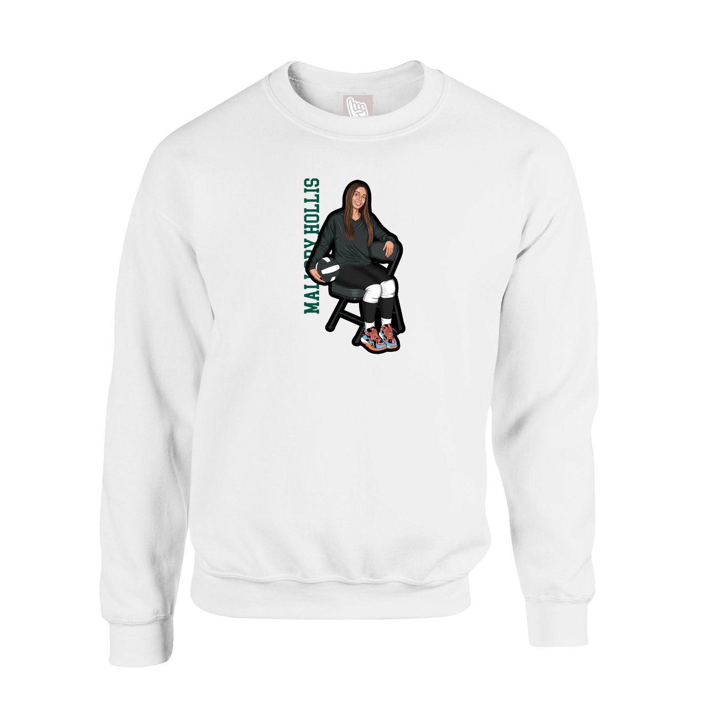 Fleece Crew — Name Vertical in White