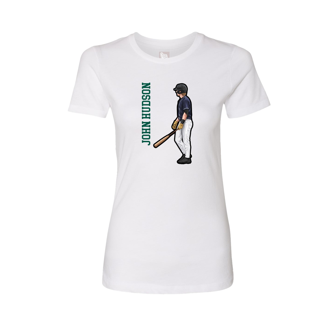Fitted Women's Tee — Name Vertical in White