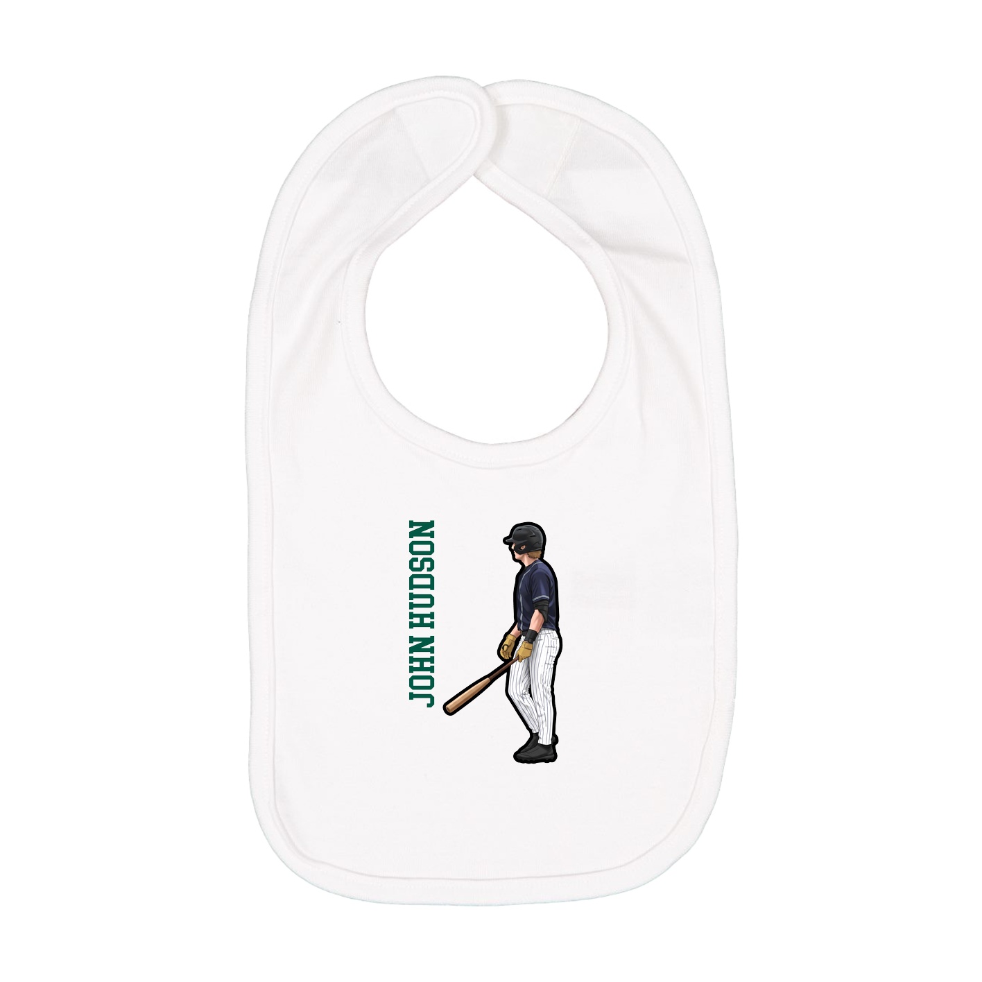 Infant Bib — Name Vertical in White