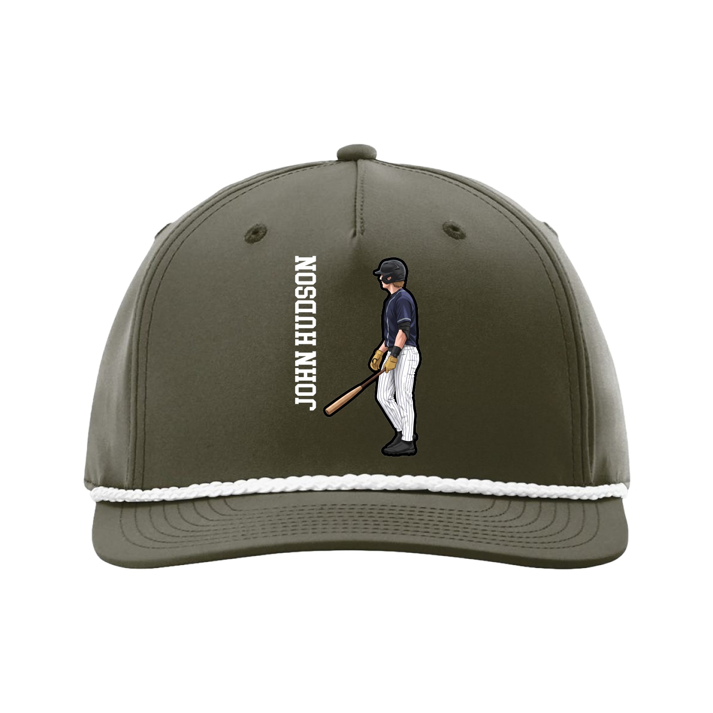 Five-Panel Classic Rope Cap — Name Vertical in Green