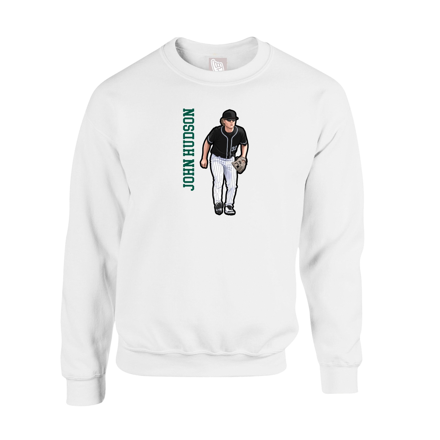 Fleece Crew — Name Vertical in White