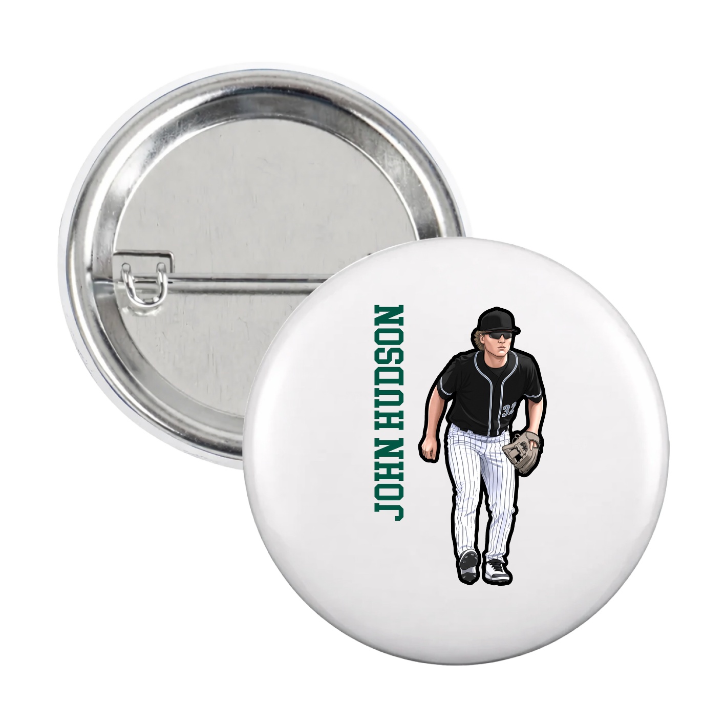Game Day Button — Name Vertical in White
