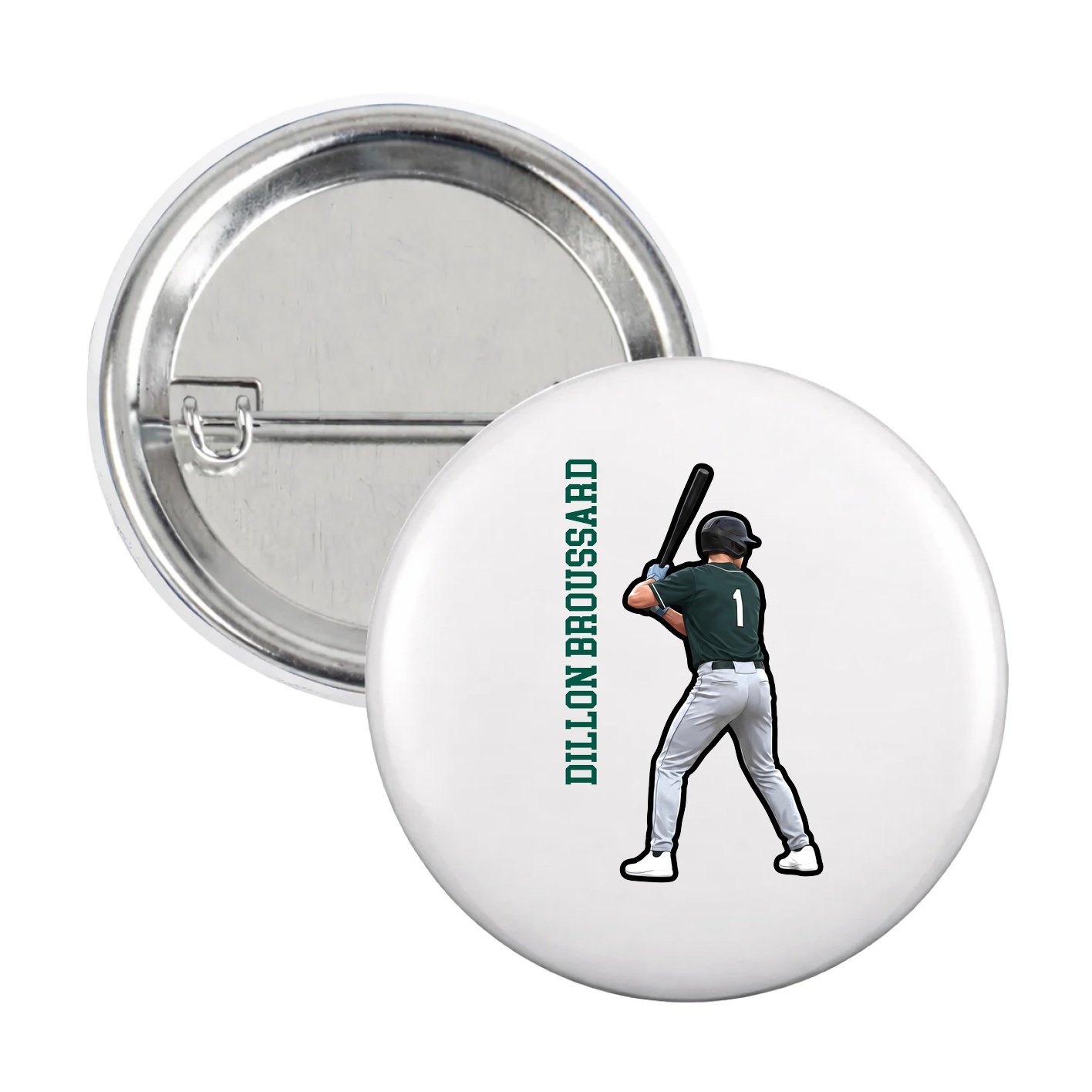 Game Day Button — Name Vertical in White