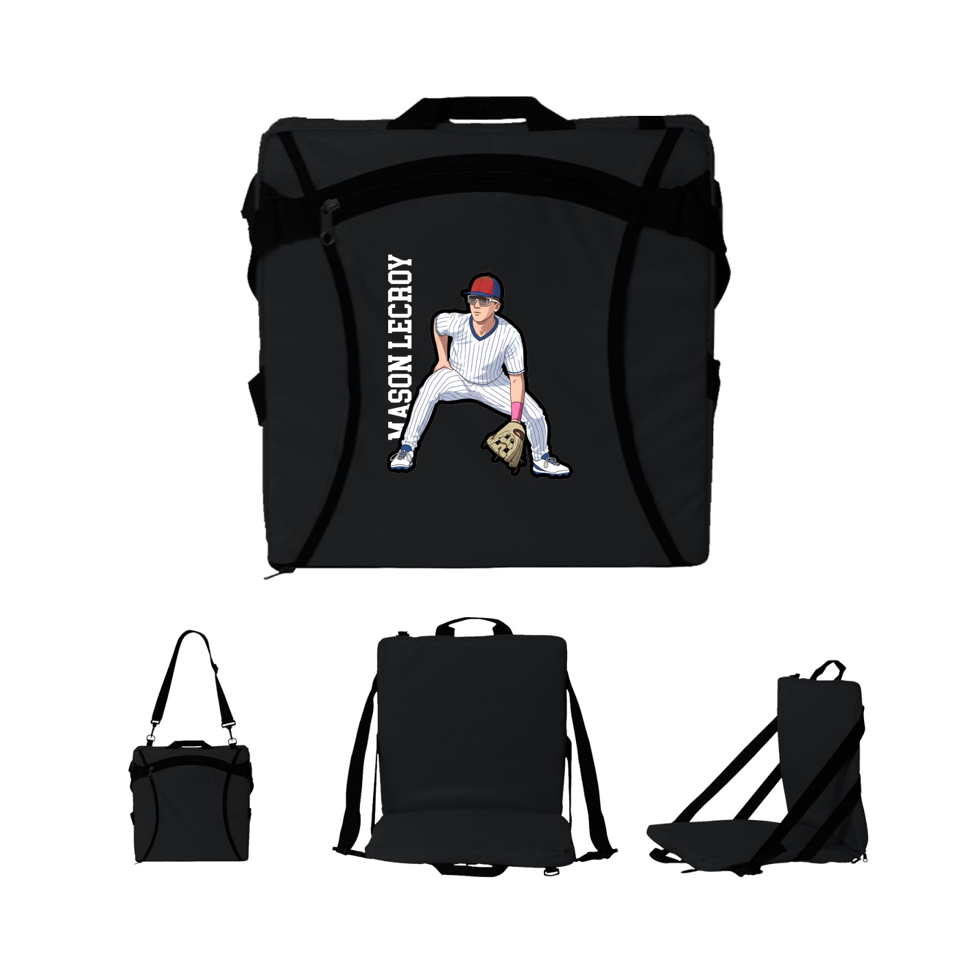 Folding Stadium Seat — Name Vertical in Black