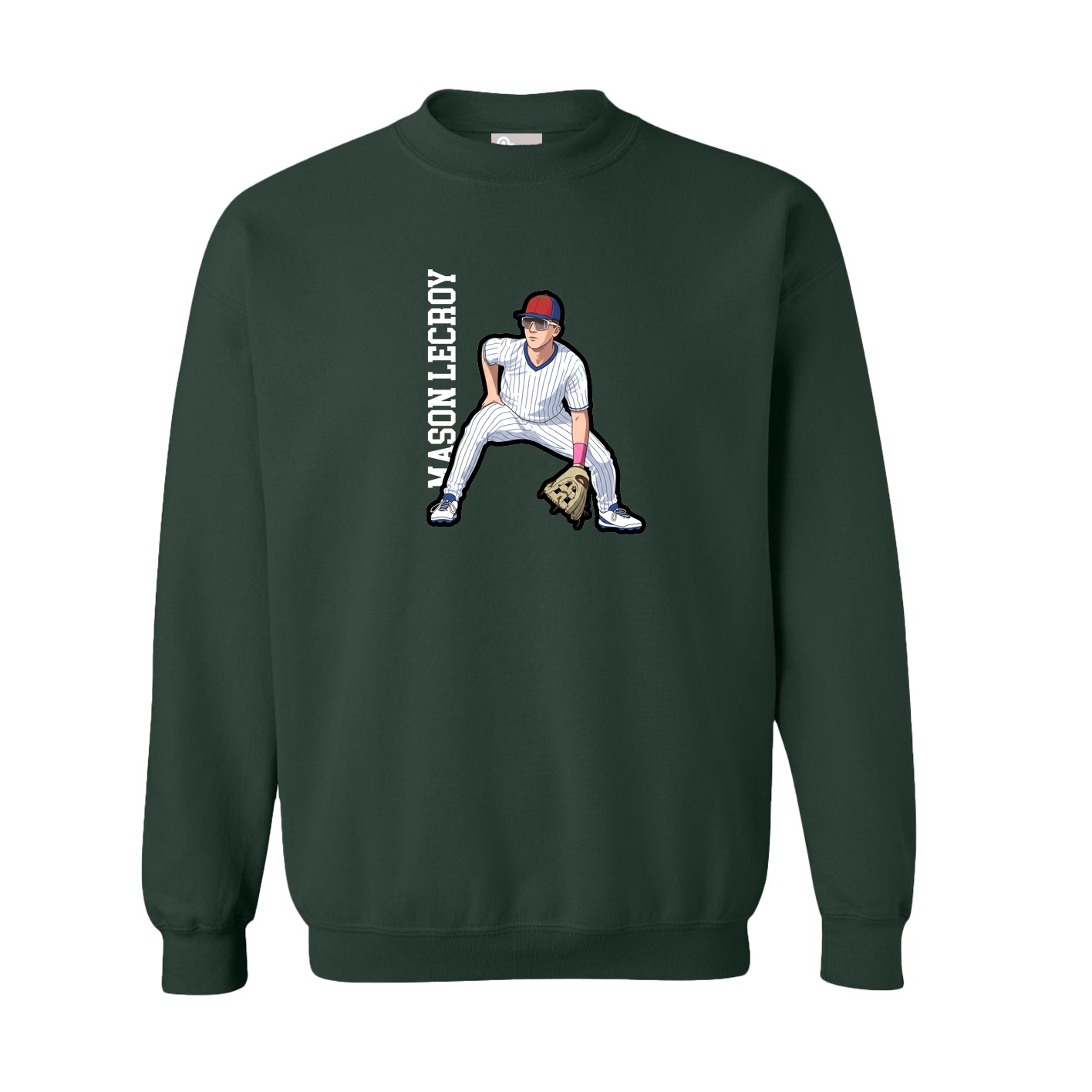 Fleece Crew — Name Vertical in Green