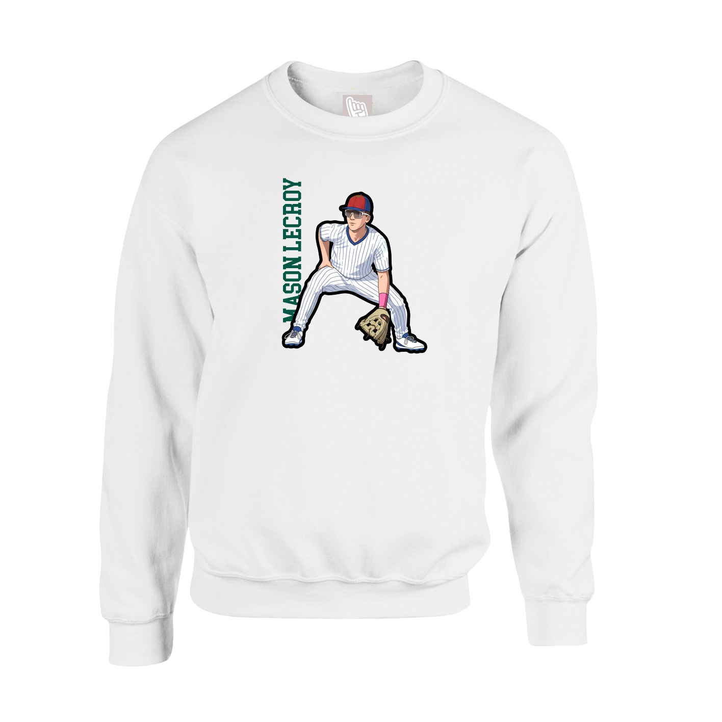 Fleece Crew — Name Vertical in White
