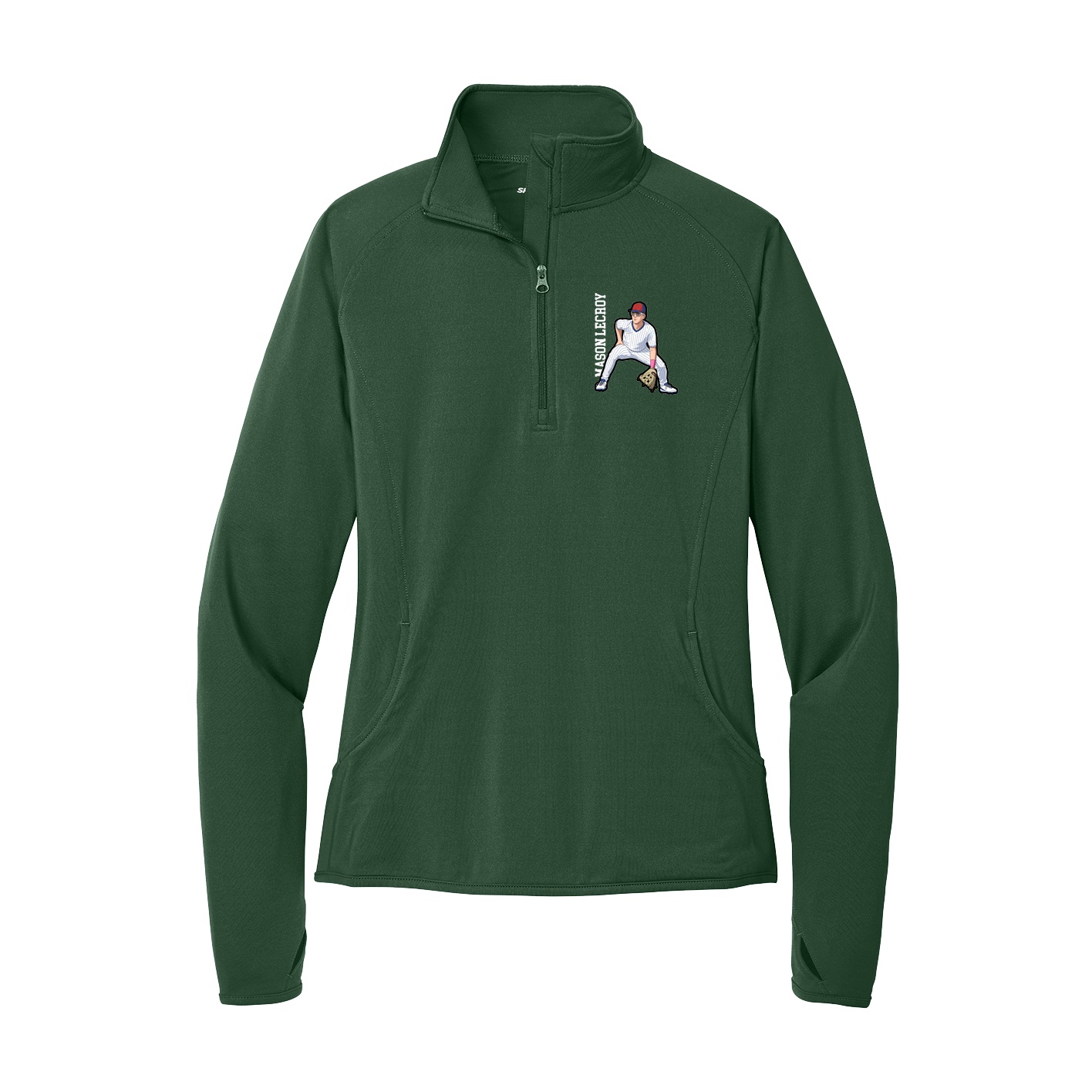 Women's Q-Zip Pullover — Name Vertical in Green