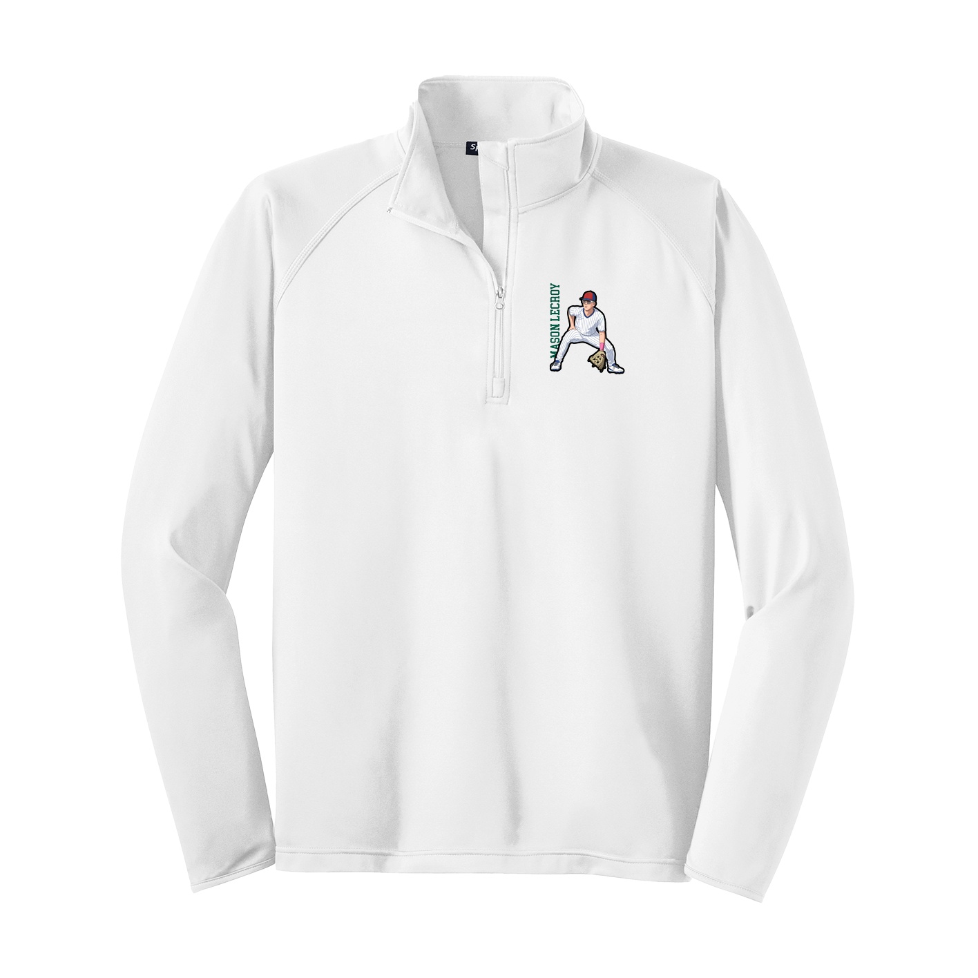 Q-Zip Pullover — Name Vertical in White