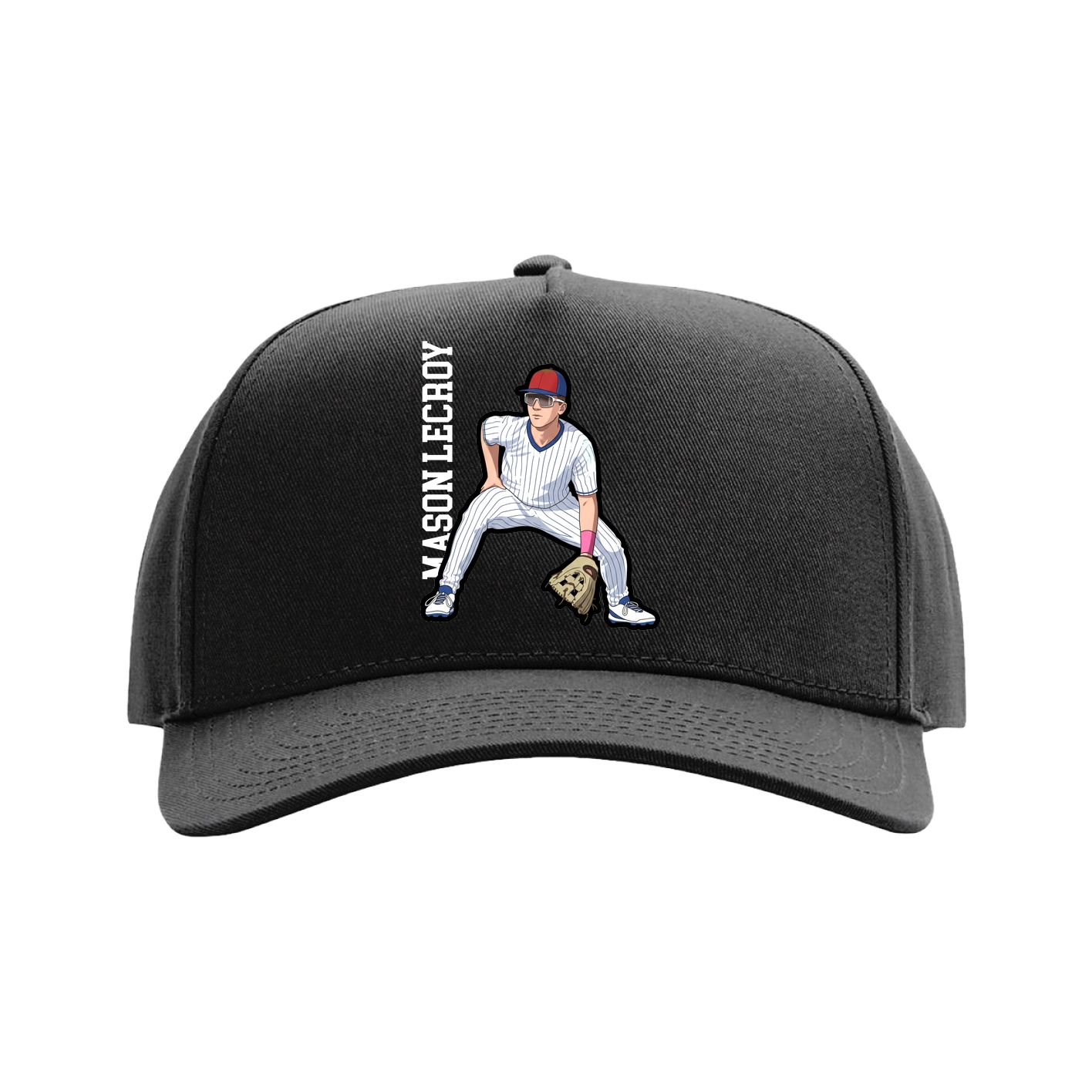 Full Fabric Five-Panel Champ Cap — Name Vertical in Black