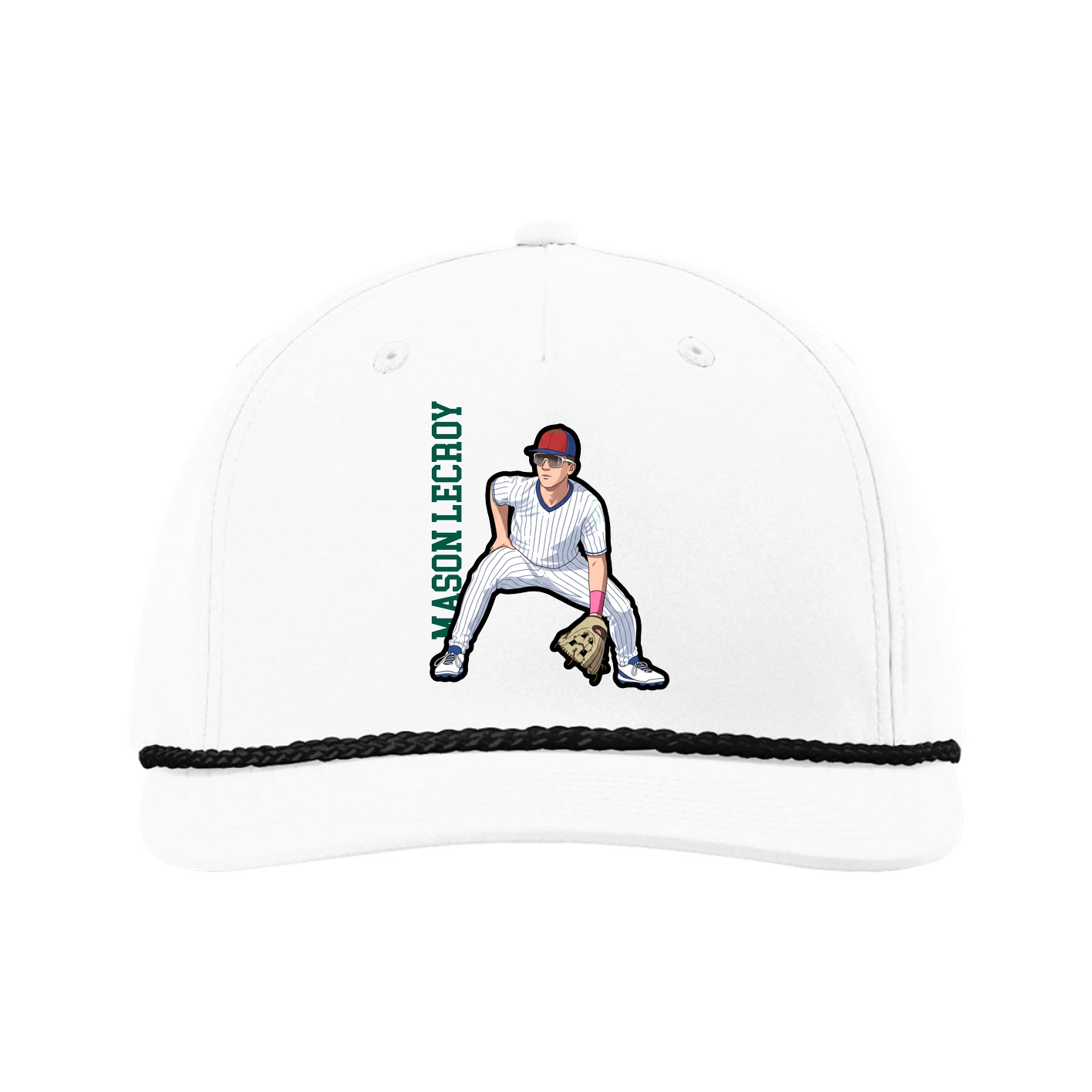 Five-Panel Classic Rope Cap — Name Vertical in White