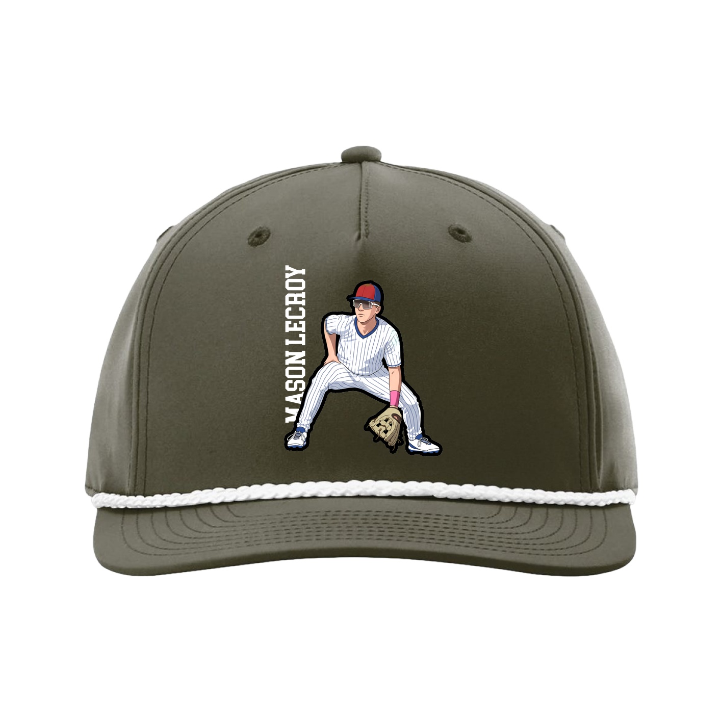 Five-Panel Classic Rope Cap — Name Vertical in Green