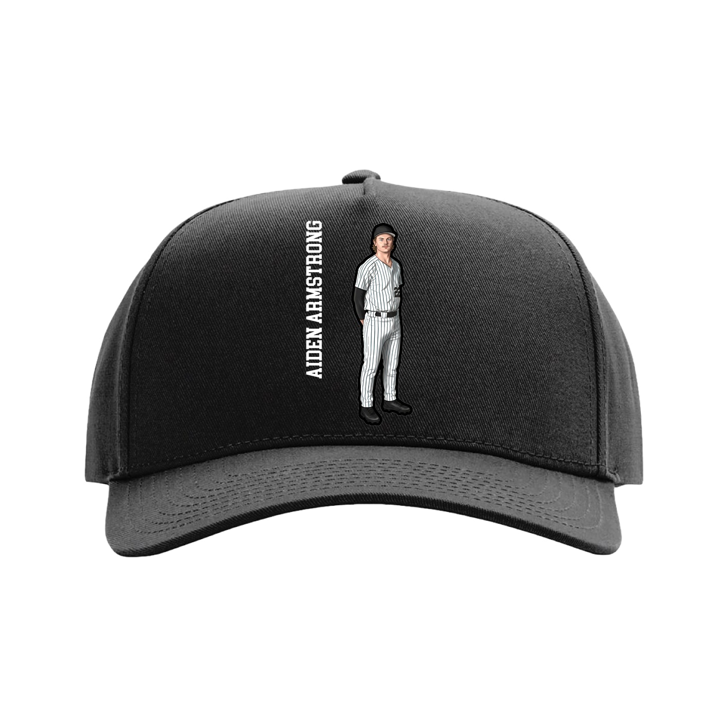 Full Fabric Five-Panel Champ Cap — Name Vertical in Black