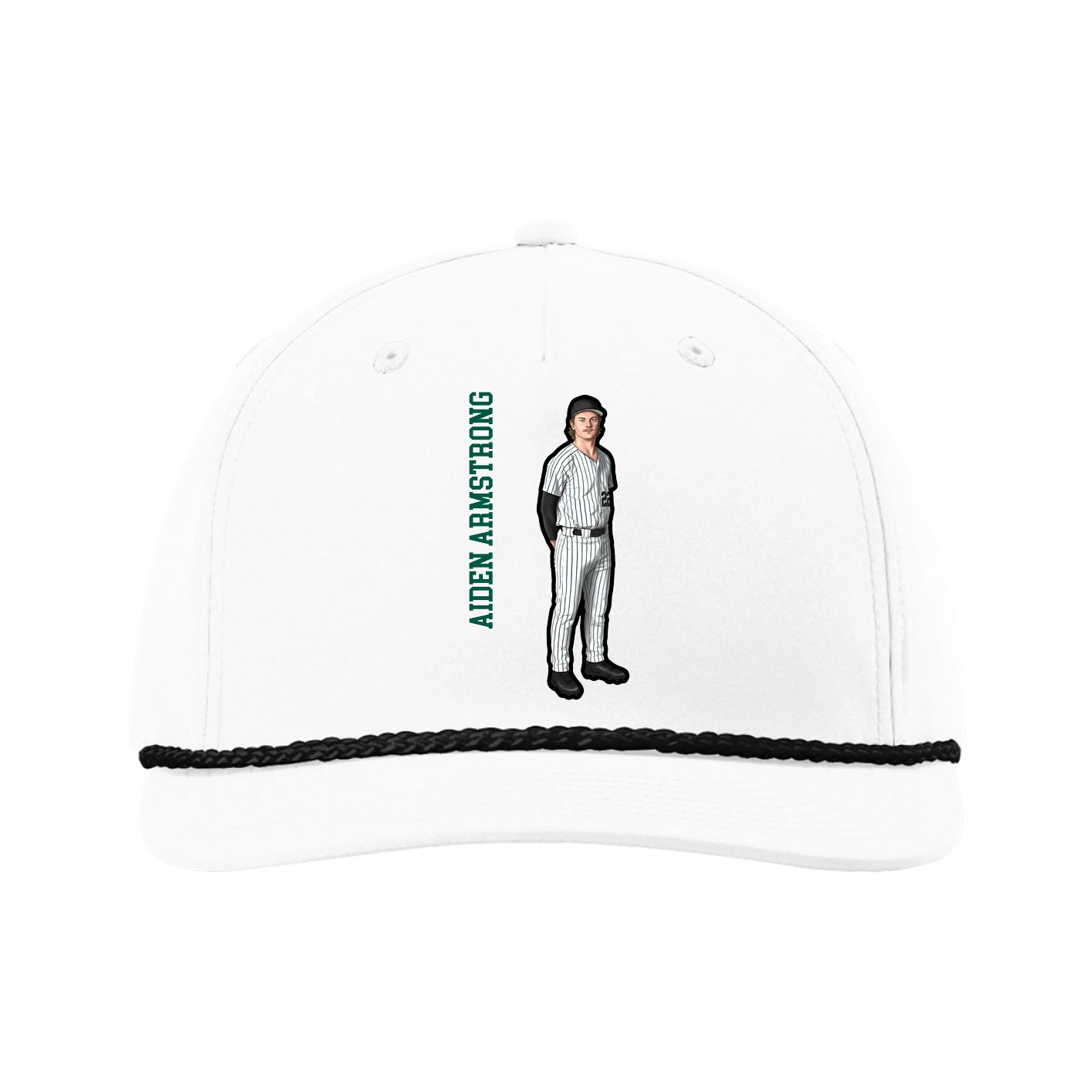 Five-Panel Classic Rope Cap — Name Vertical in White