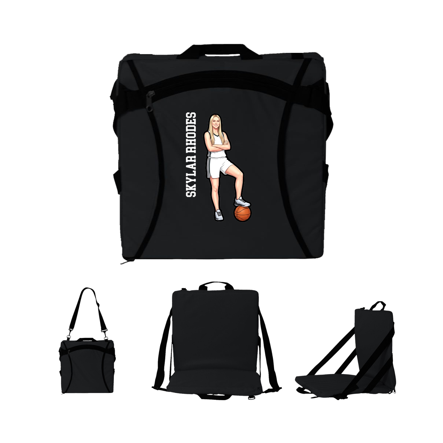 Folding Stadium Seat — Name Vertical in Black