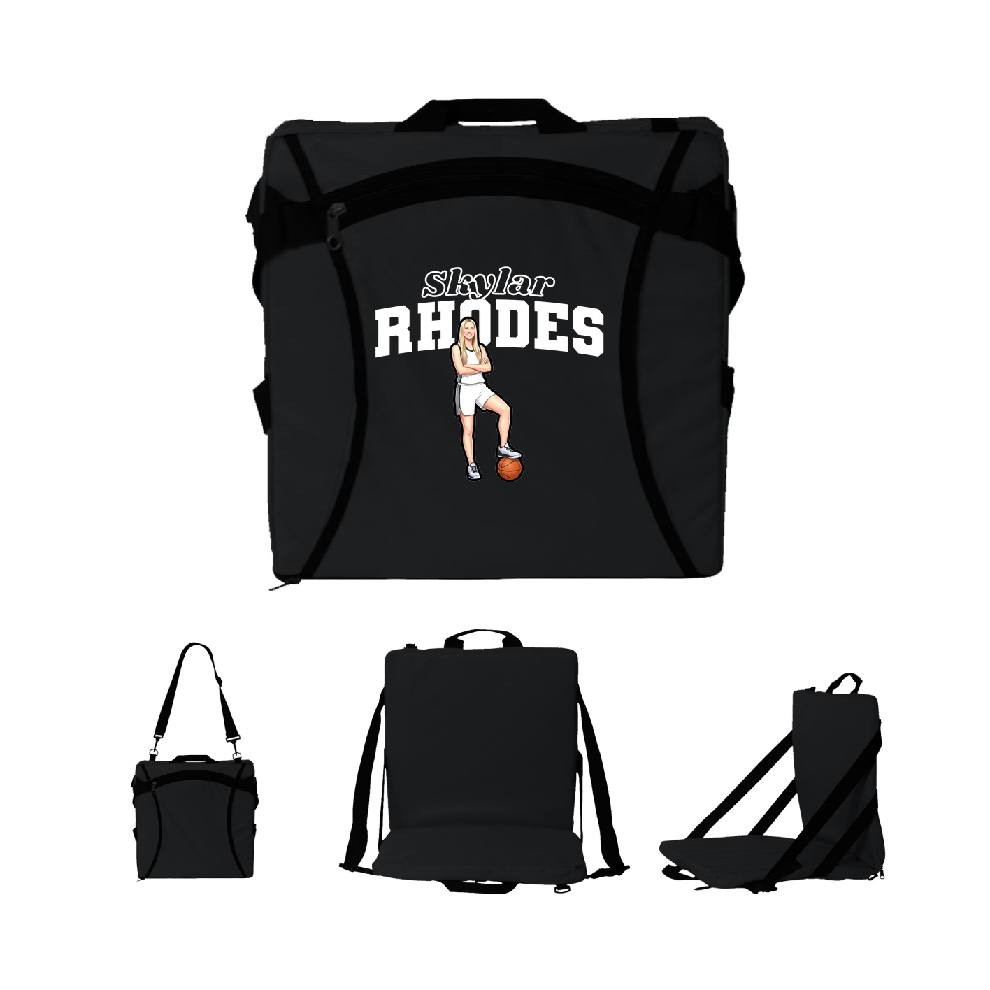 Folding Stadium Seat — Name Arch in Black