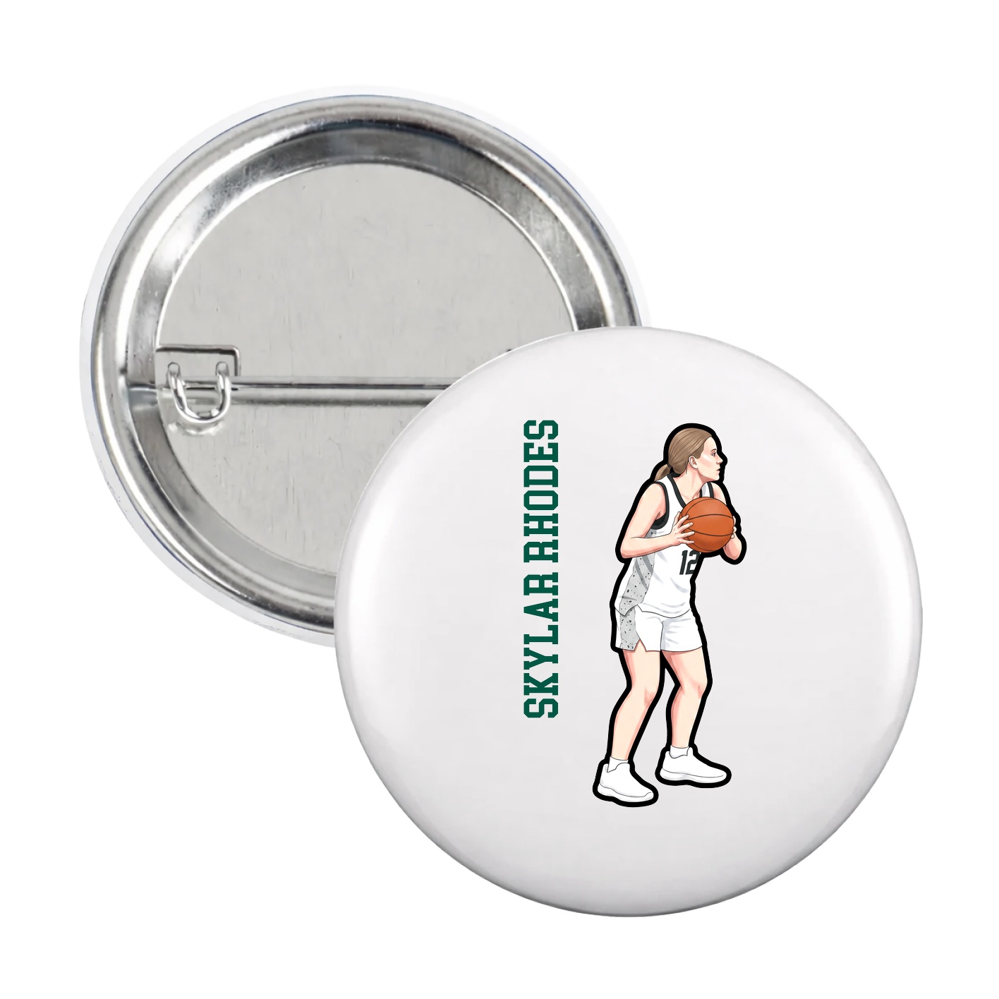 Game Day Button — Name Vertical in White