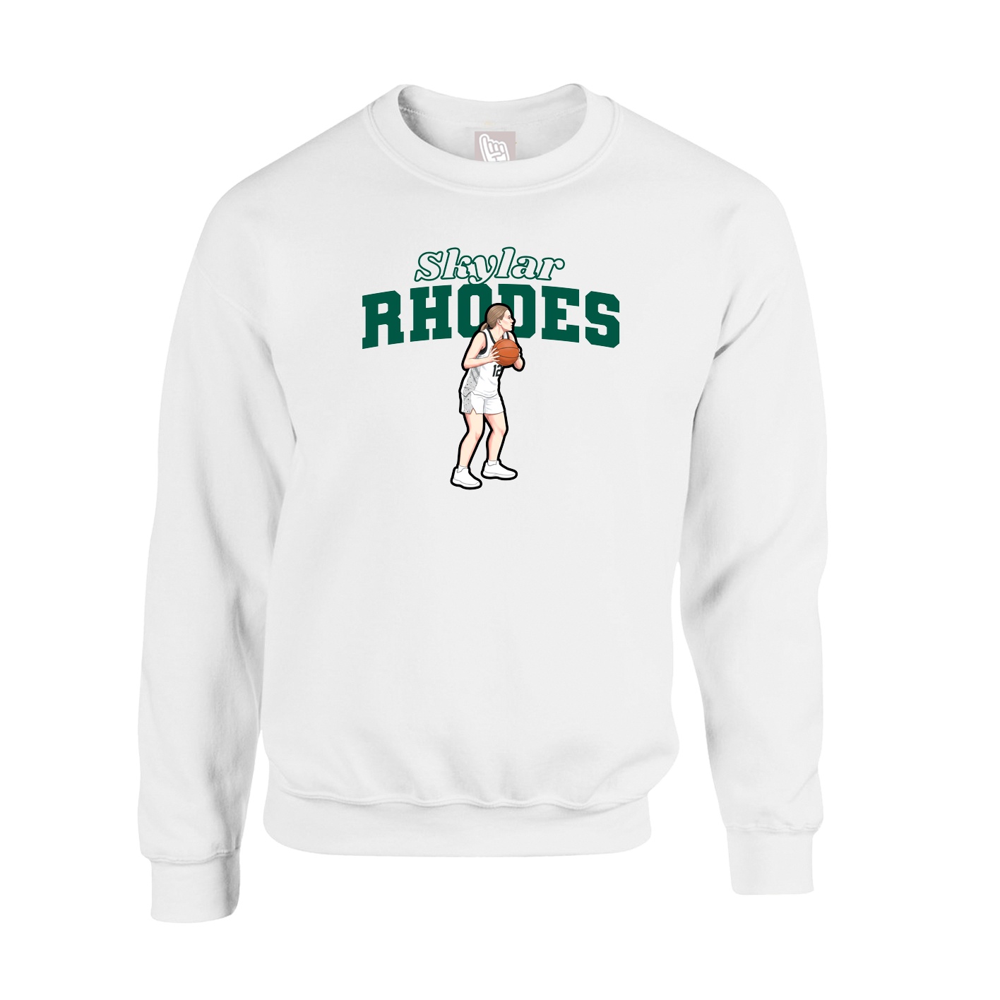 Fleece Crew — Name Arch in White