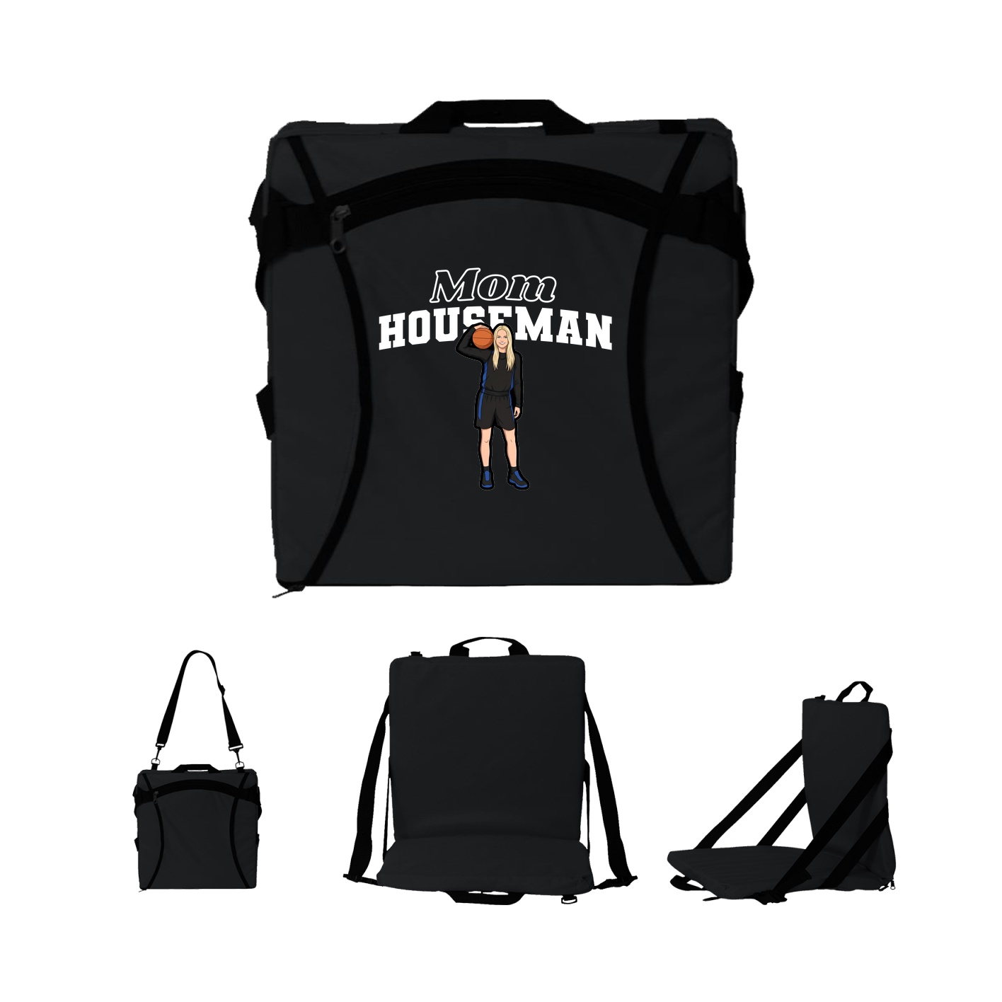Folding Stadium Seat — Mothers Day Block in Black