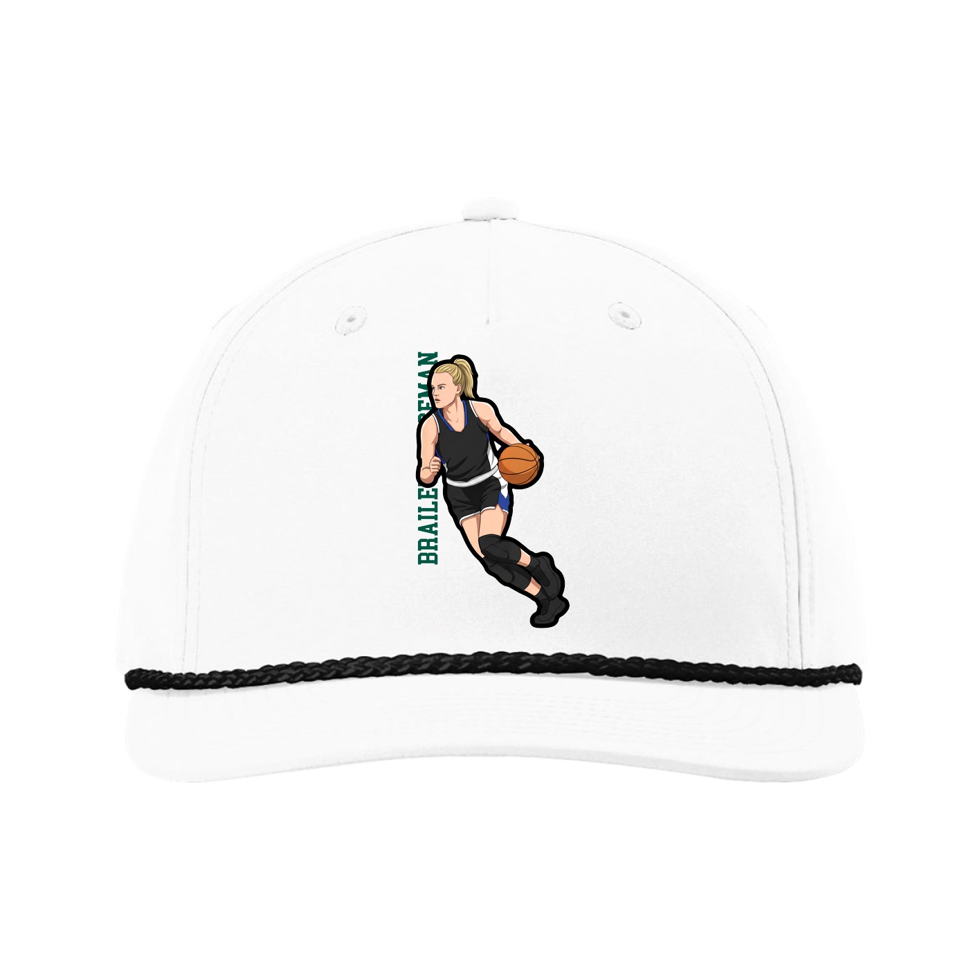 Five-Panel Classic Rope Cap — Name Vertical in White