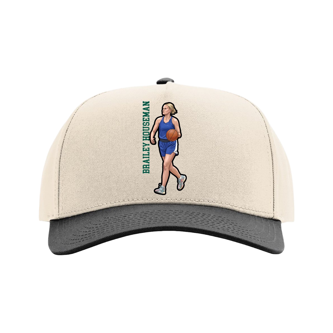 Full Fabric Five-Panel Champ Cap — Name Vertical in Cream/Black