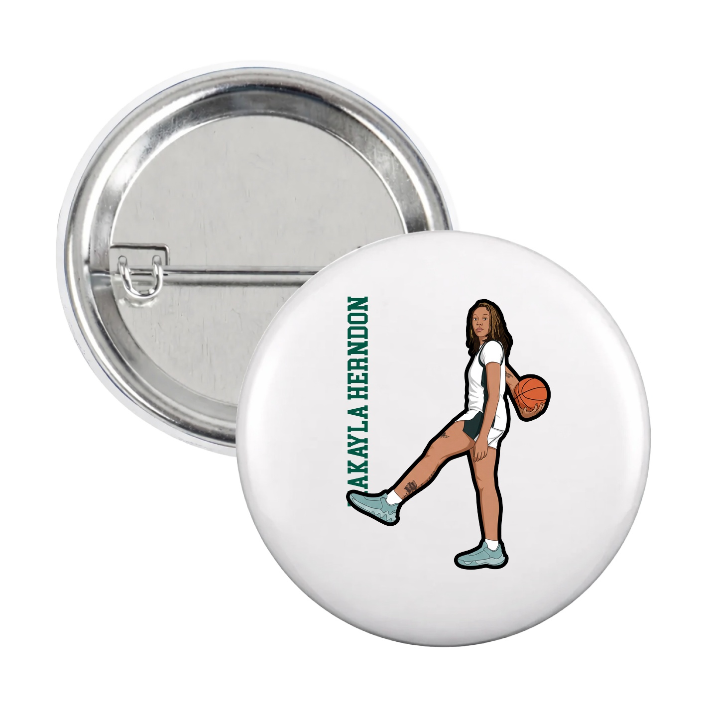 Game Day Button — Name Vertical in White