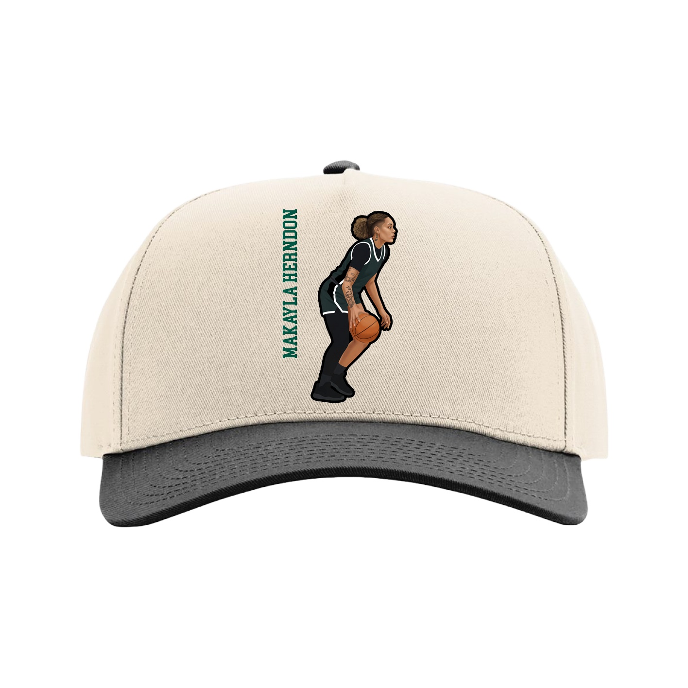 Full Fabric Five-Panel Champ Cap — Name Vertical in Cream/Black