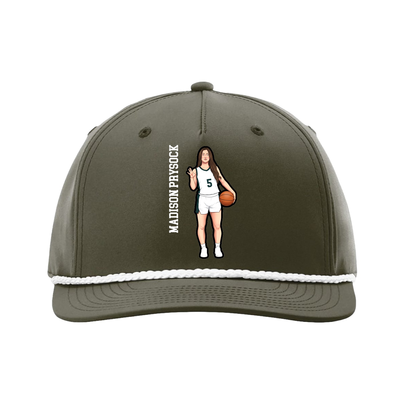 Five-Panel Classic Rope Cap — Name Vertical in Green