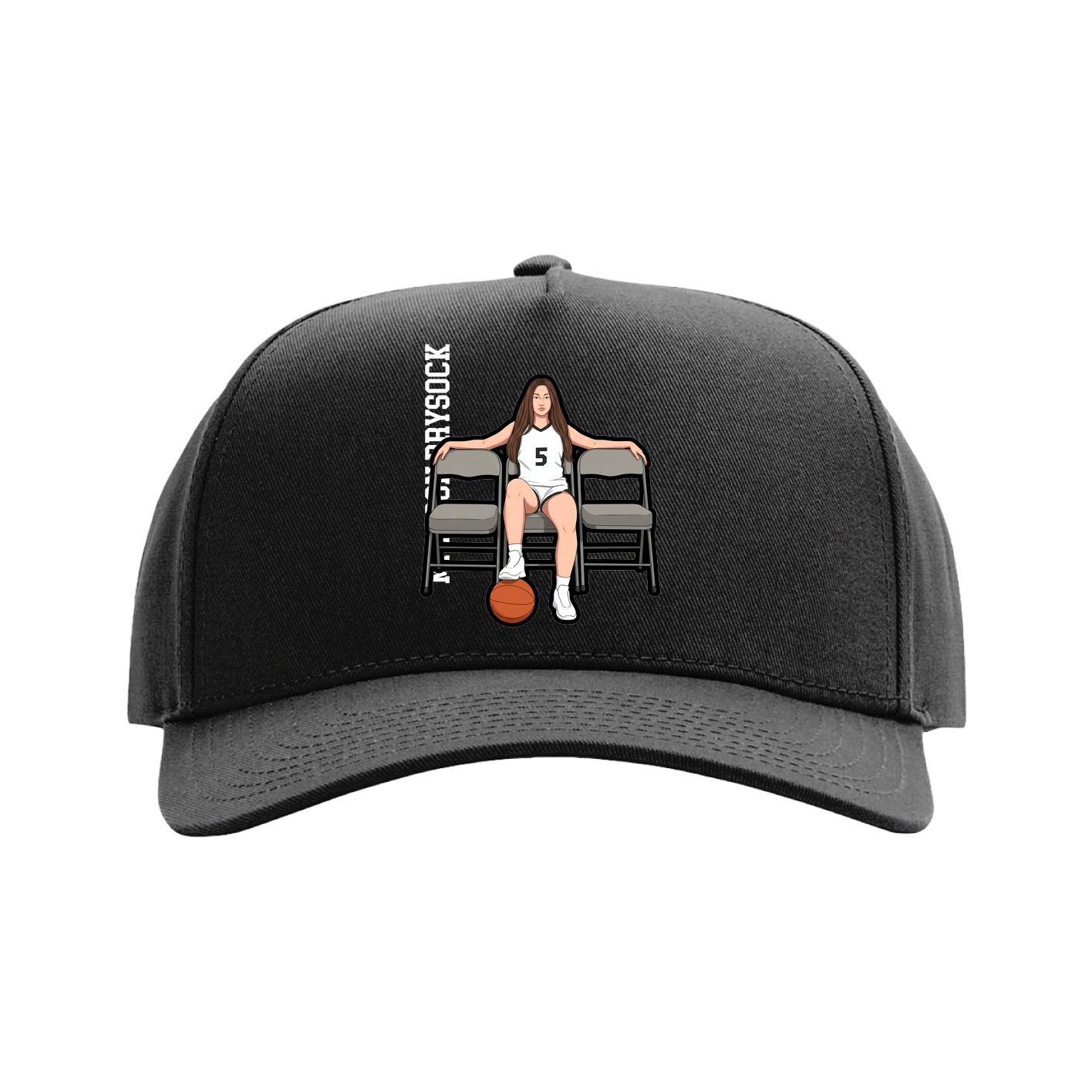 Full Fabric Five-Panel Champ Cap — Name Vertical in Black