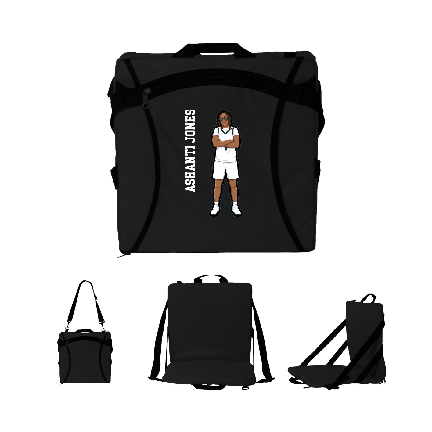 Folding Stadium Seat — Name Vertical in Black