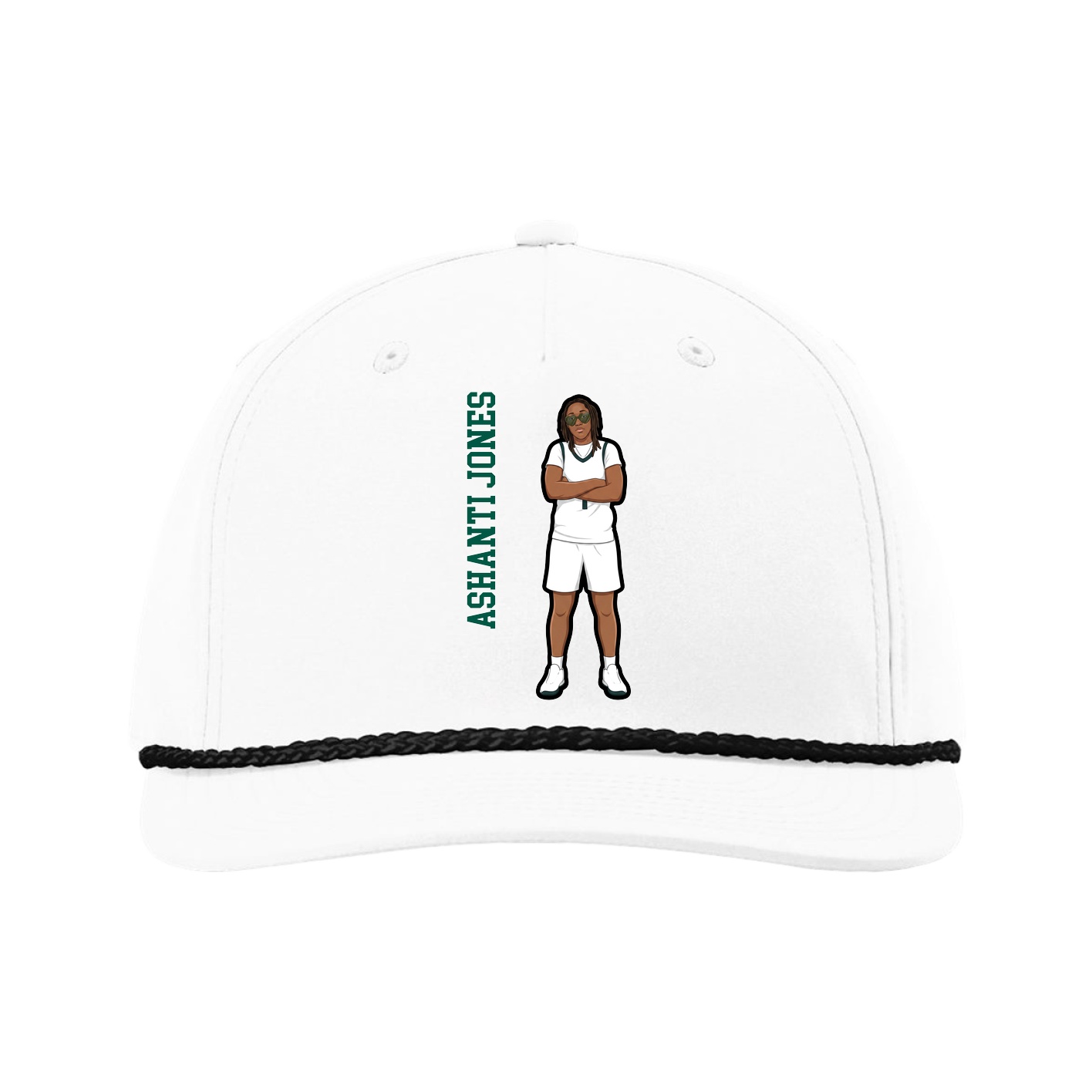 Five-Panel Classic Rope Cap — Name Vertical in White
