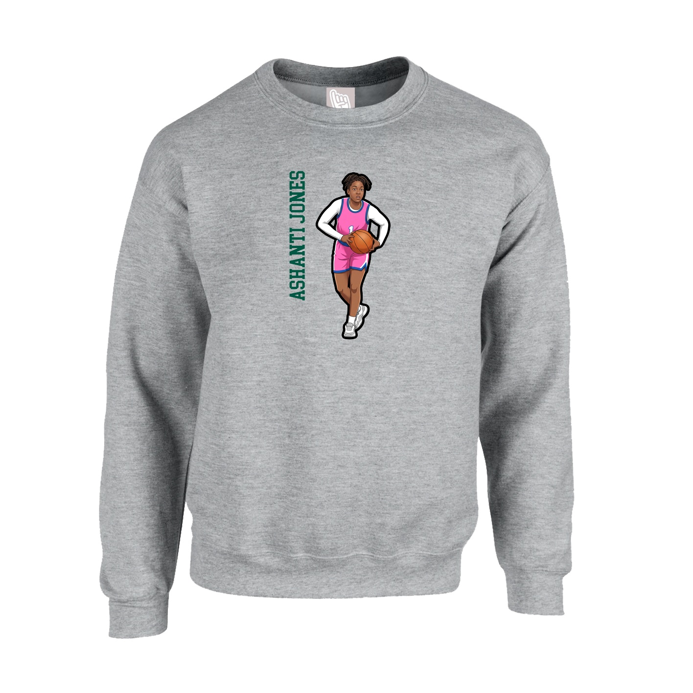 Fleece Crew — Name Vertical in Grey