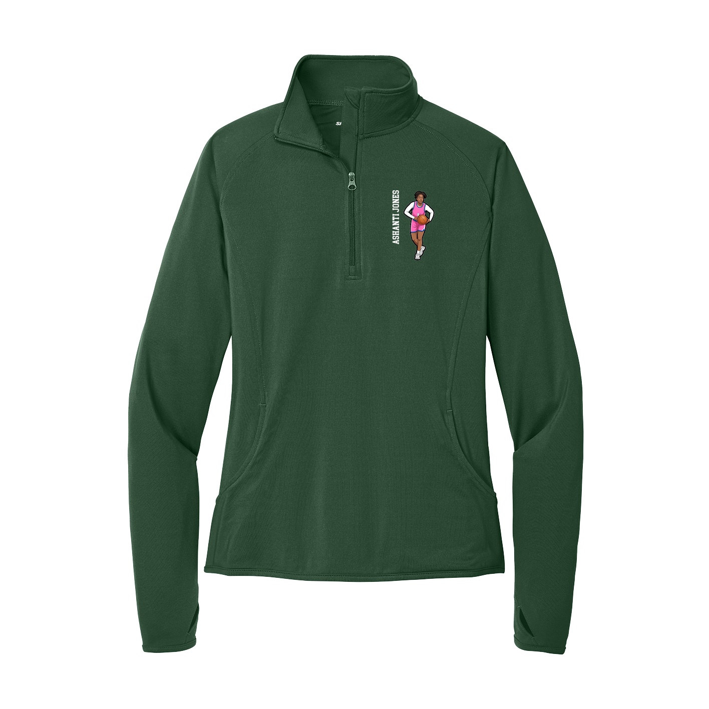 Women's Q-Zip Pullover — Name Vertical in Green