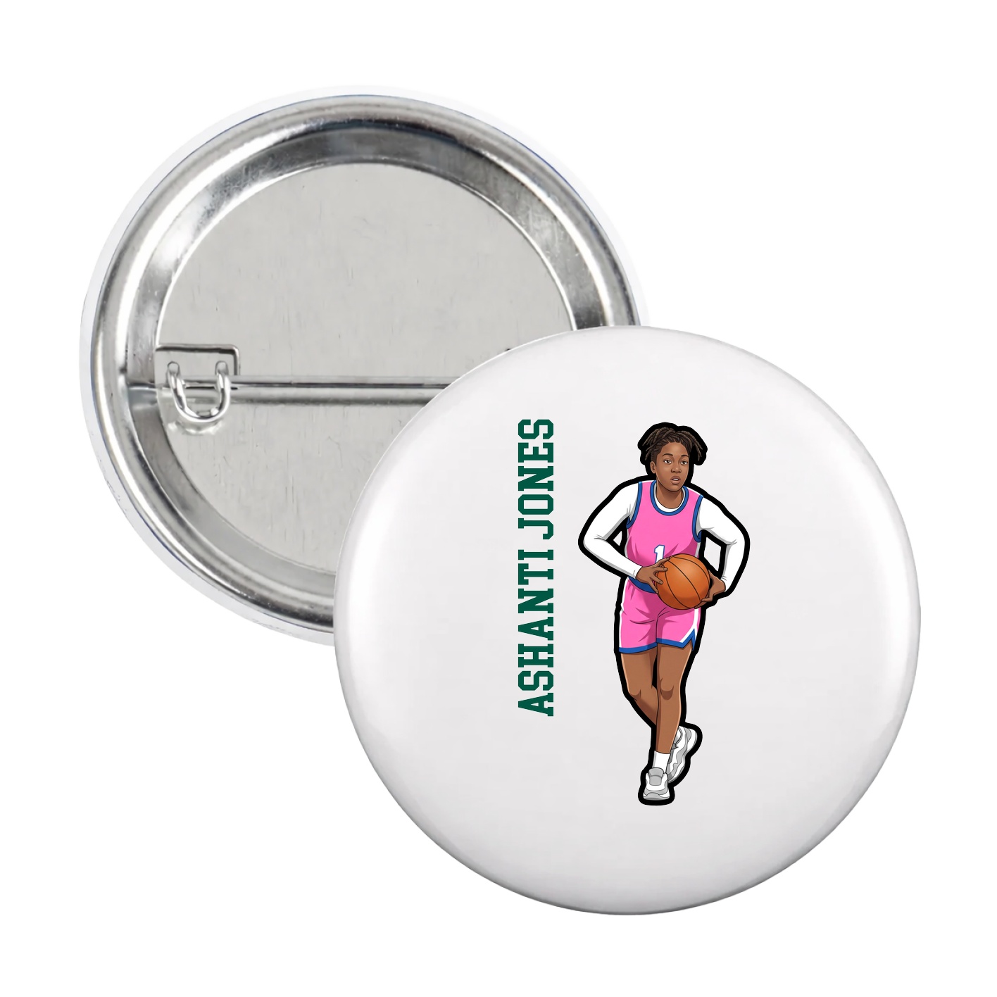 Game Day Button — Name Vertical in White