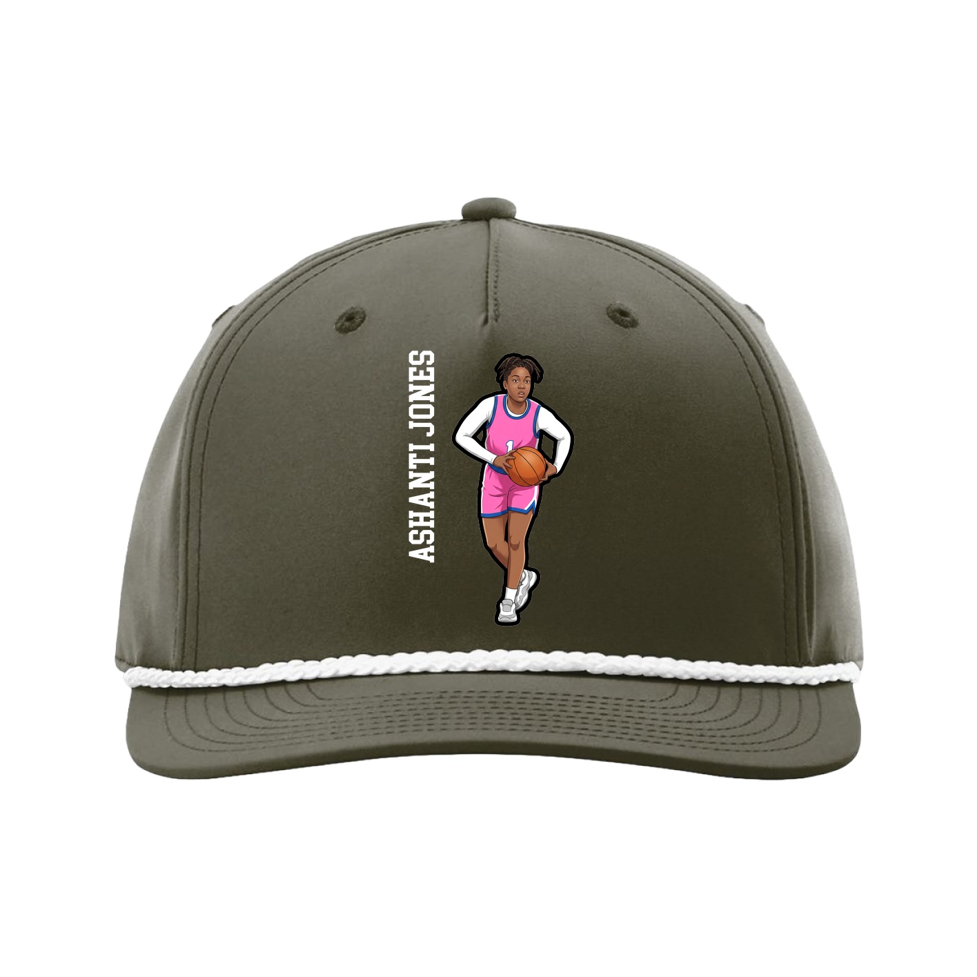 Five-Panel Classic Rope Cap — Name Vertical in Green