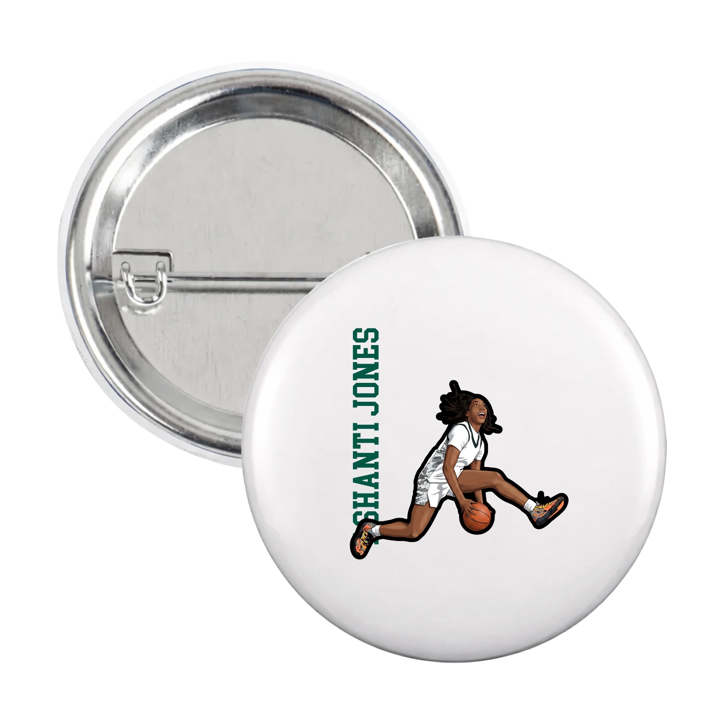 Game Day Button — Name Vertical in White