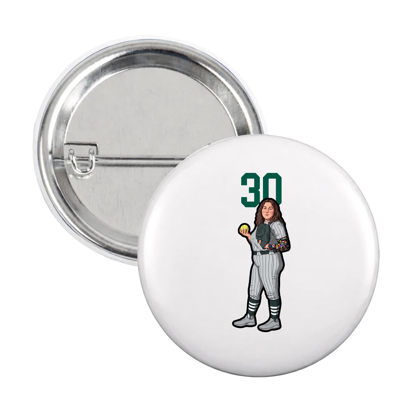 Game Day Button — Number Top in White