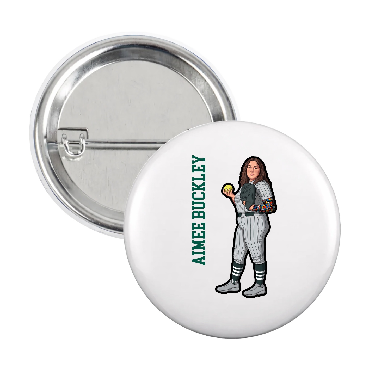 Game Day Button — Name Vertical in White