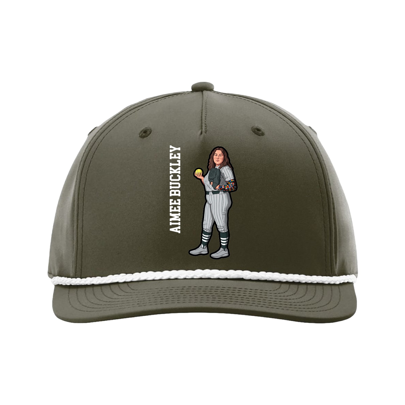 Five-Panel Classic Rope Cap — Name Vertical in Green