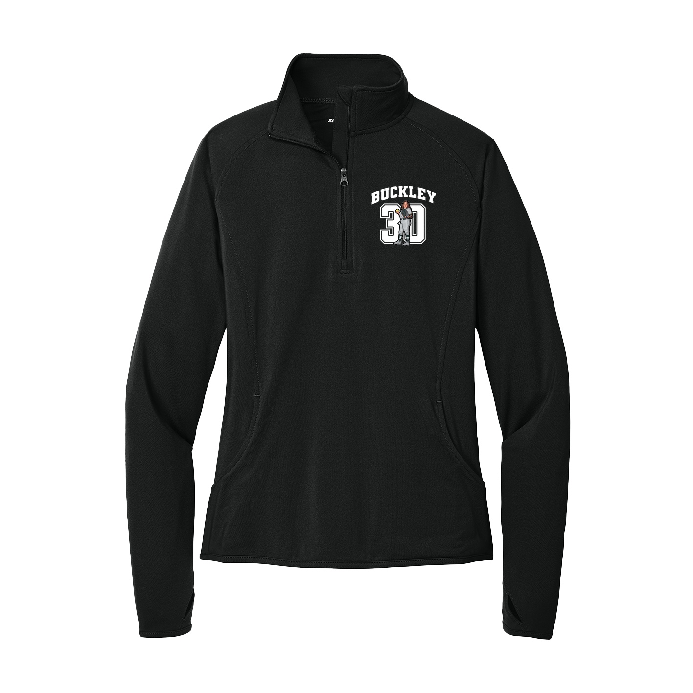 Women's Q-Zip Pullover — Number in Black
