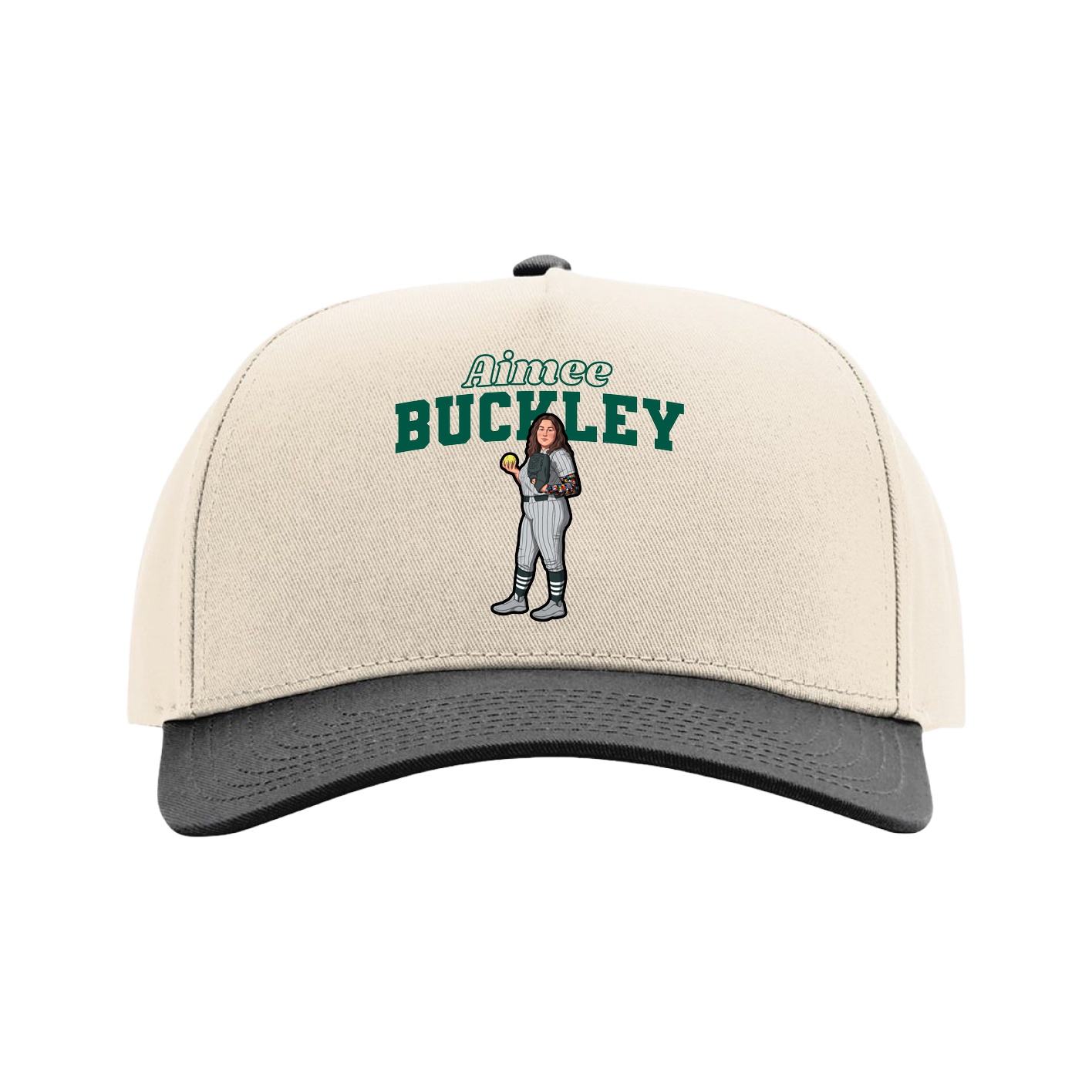 Full Fabric Five-Panel Champ Cap — Name Arch in Cream/Black