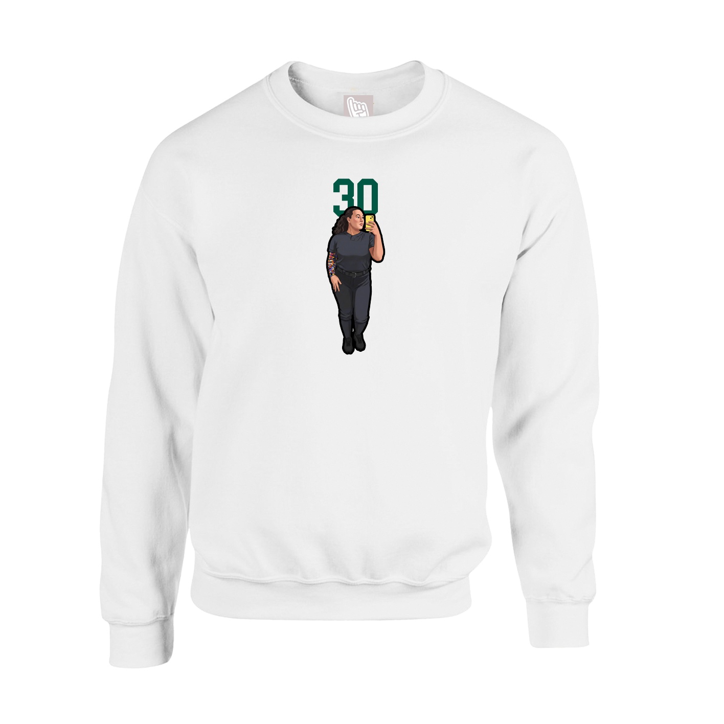 Fleece Crew — Number Top in White