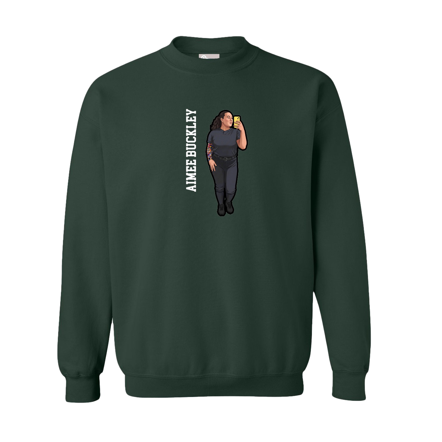 Fleece Crew — Name Vertical in Green