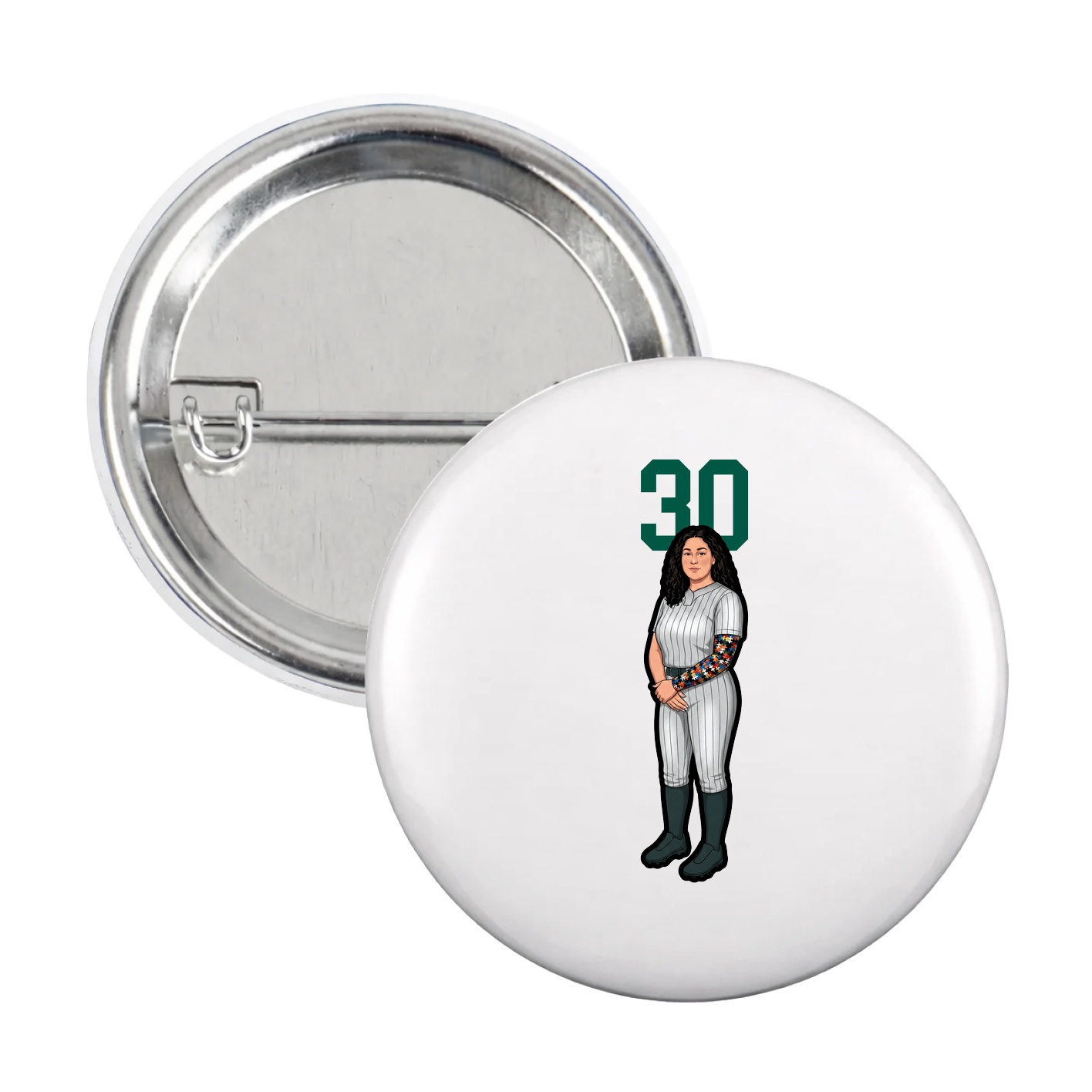 Game Day Button — Number Top in White