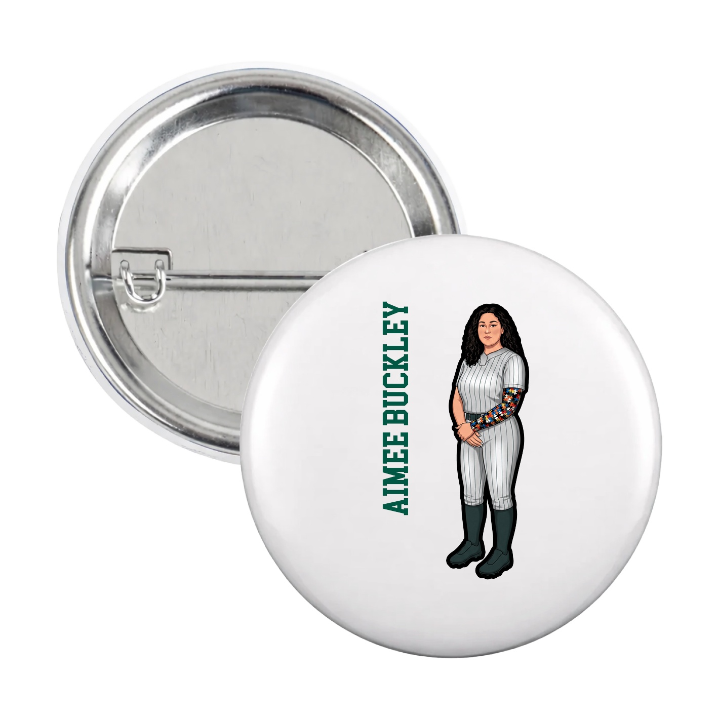 Game Day Button — Name Vertical in White
