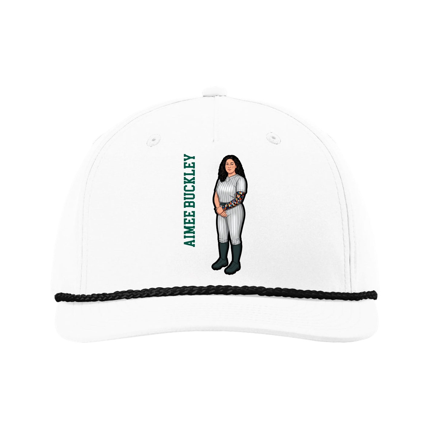 Five-Panel Classic Rope Cap — Name Vertical in White