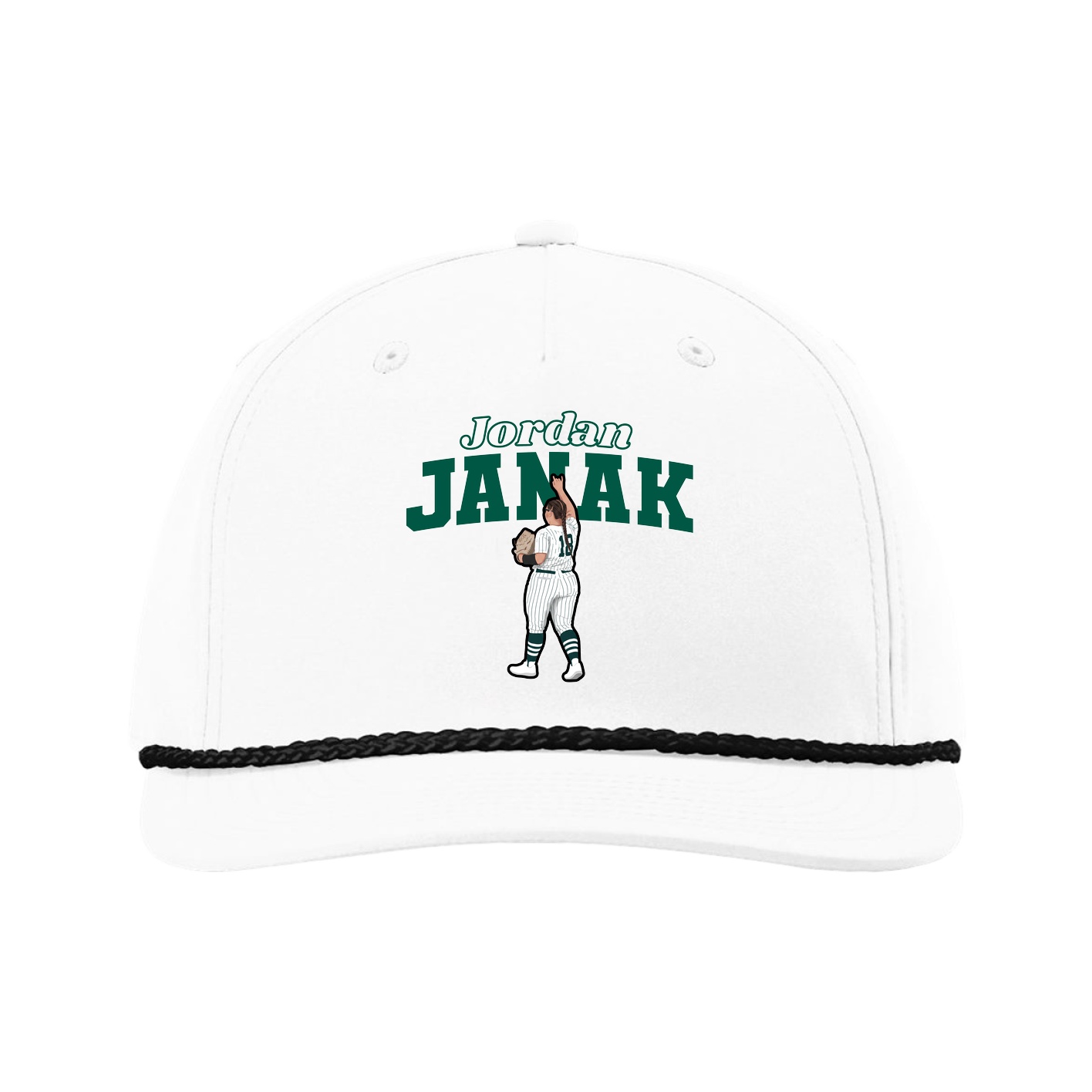Five-Panel Classic Rope Cap — Name Arch in White