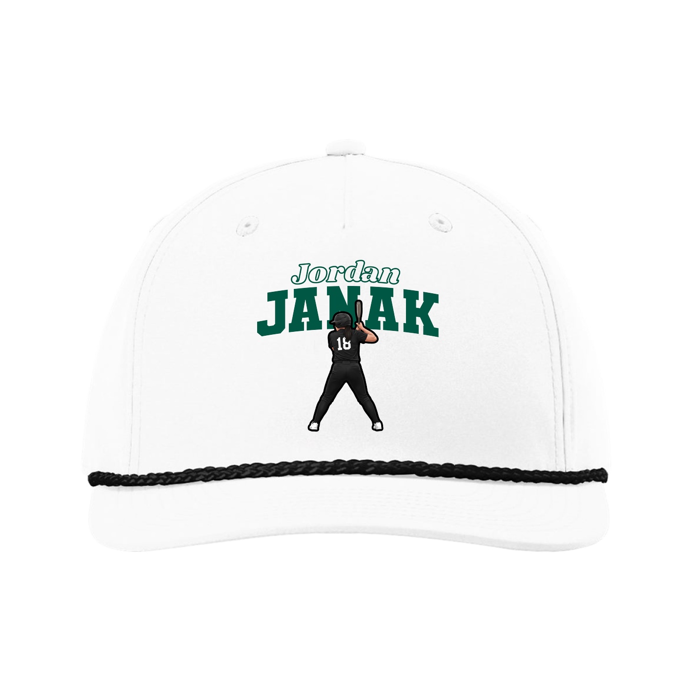 Five-Panel Classic Rope Cap — Name Arch in White