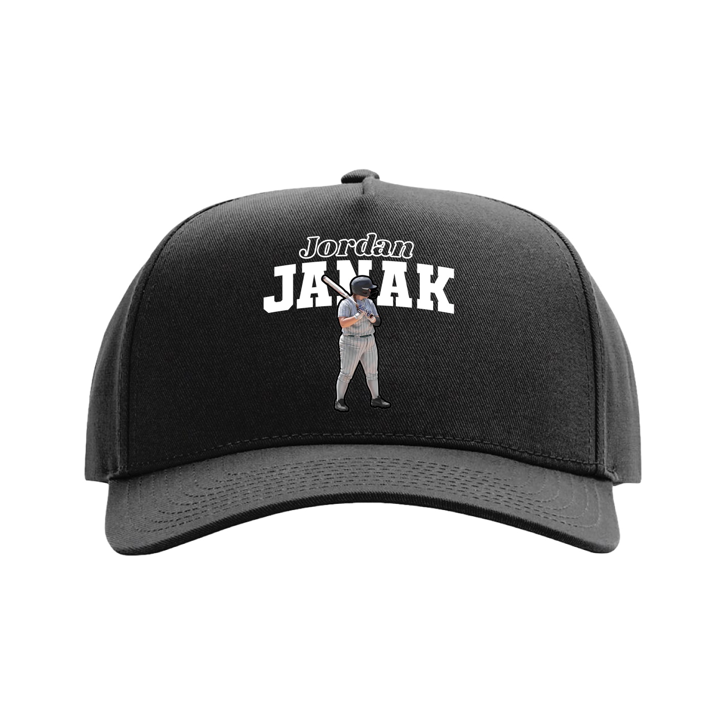 Full Fabric Five-Panel Champ Cap — Name Arch in Black